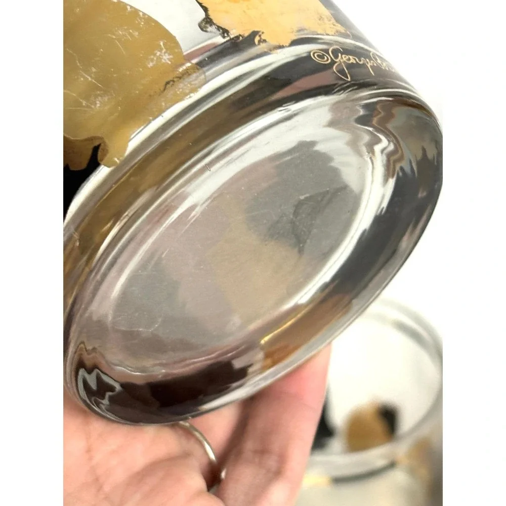 Georges Briard Mid Century Cat Glasses Set of 4 Gold Accent‎ Tumblers